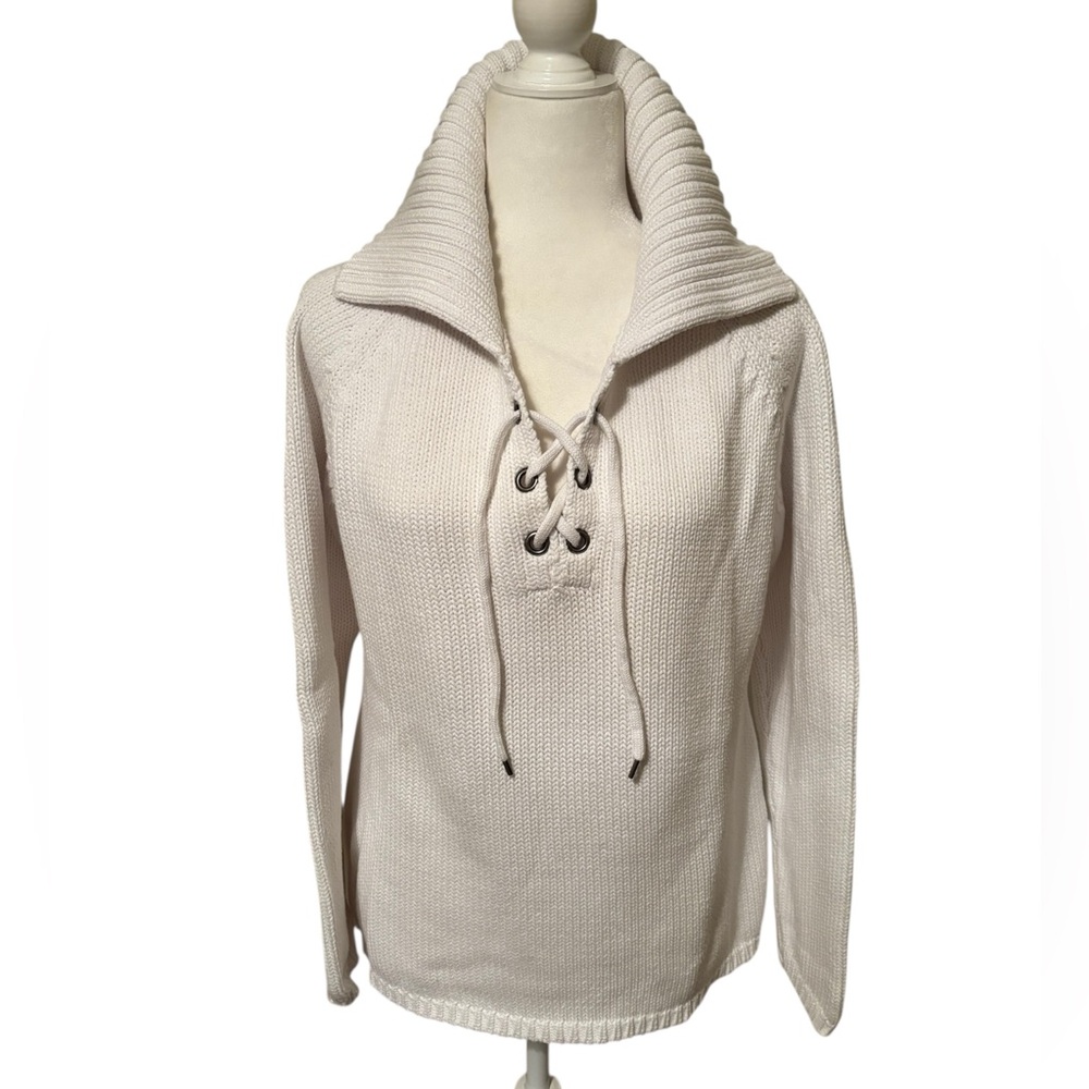 CHICO’S White Wide Collar Cotton Sweater Size Medium (Chico’s 2)